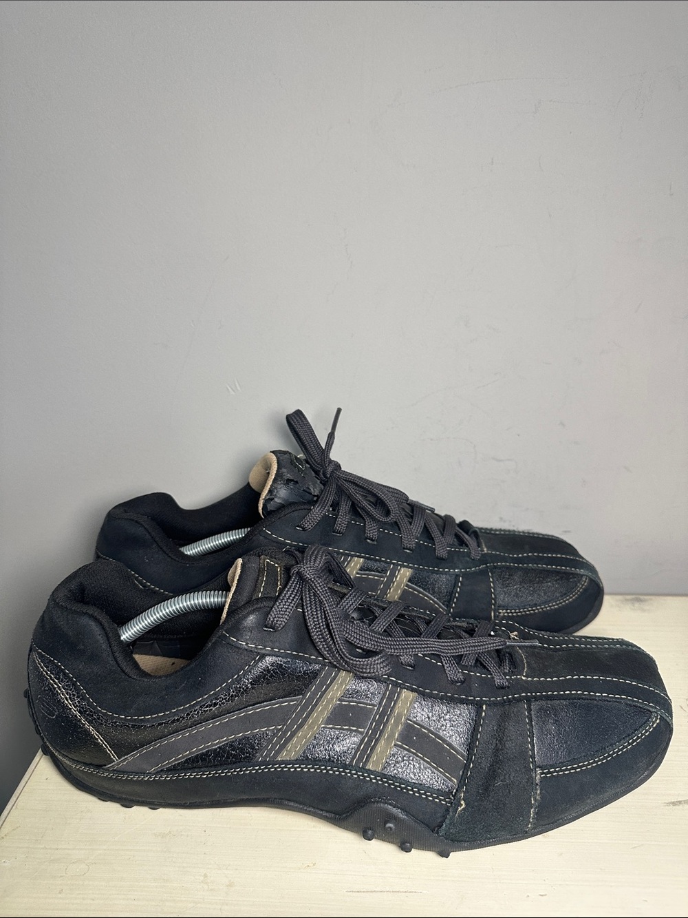 Skechers Black Suede Lace-Up Sneakers with Contrast Stripes